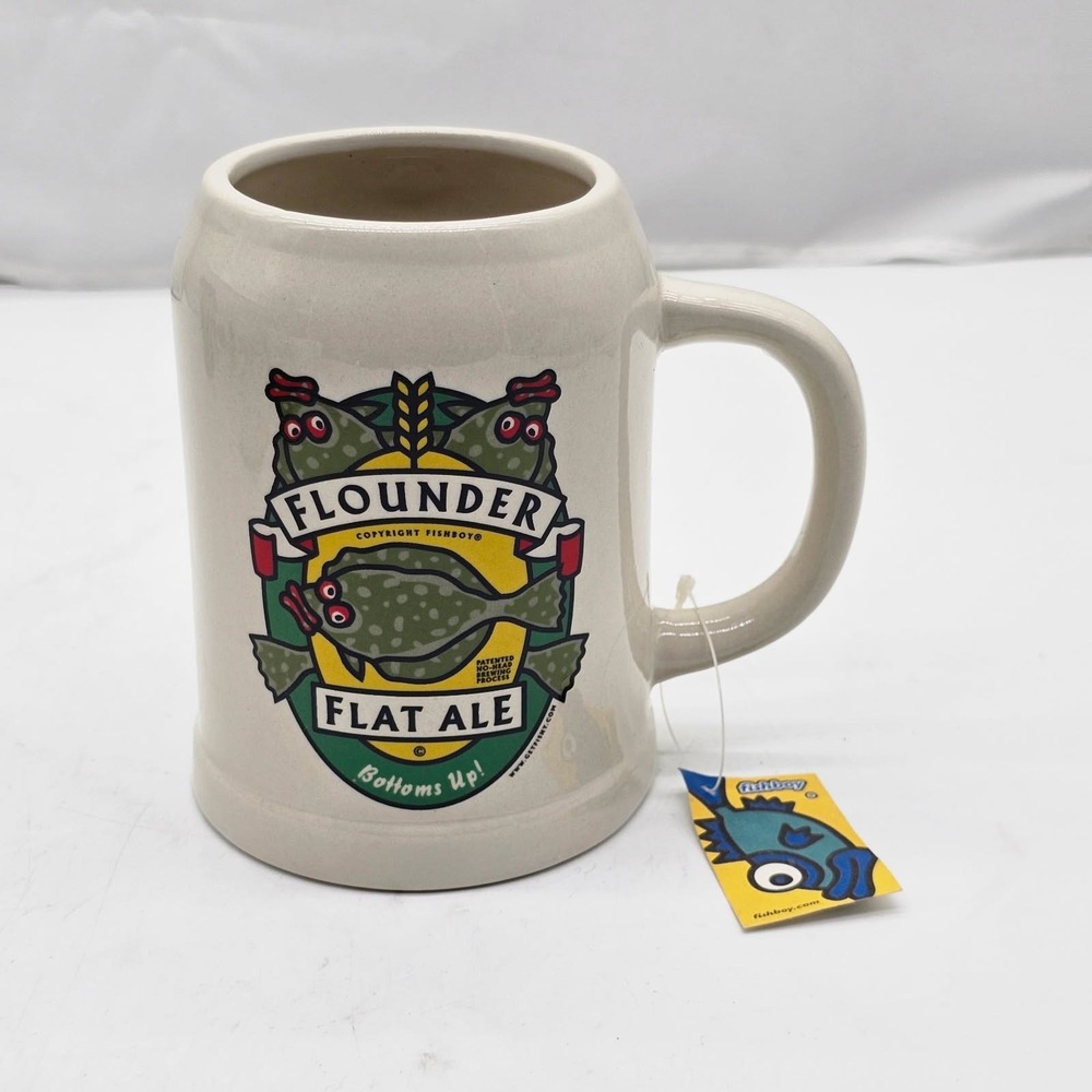 Fishboy Art & Design Beer Mug Cop Stein Cream New Flounder Flat Ale Graphic